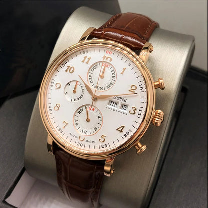 Relógio masculino mecânico automático LOBINNI Luxury Brand Switzerland com calendário perpétuo, vidro de safira e mostrador multifunções L13019-8