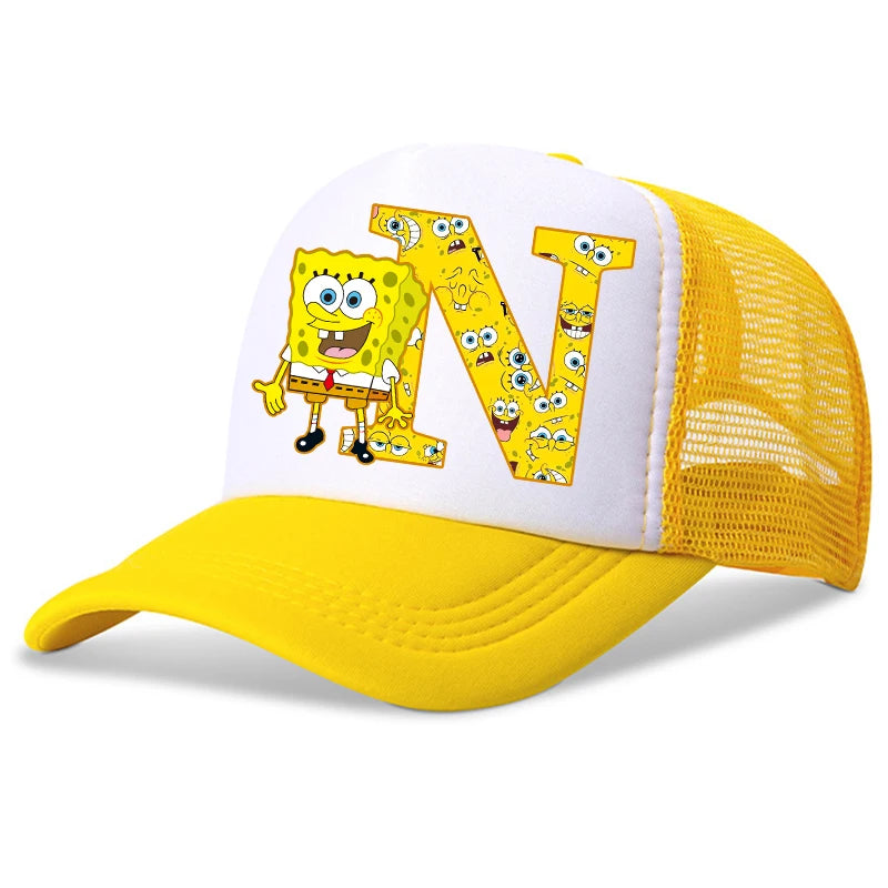New Spongebob Children Baseball Caps Kawaii Cartoon Letter Printed Hat Kids Casual Sun Hat Adjustable Peaked Cap Birthday Gifts
