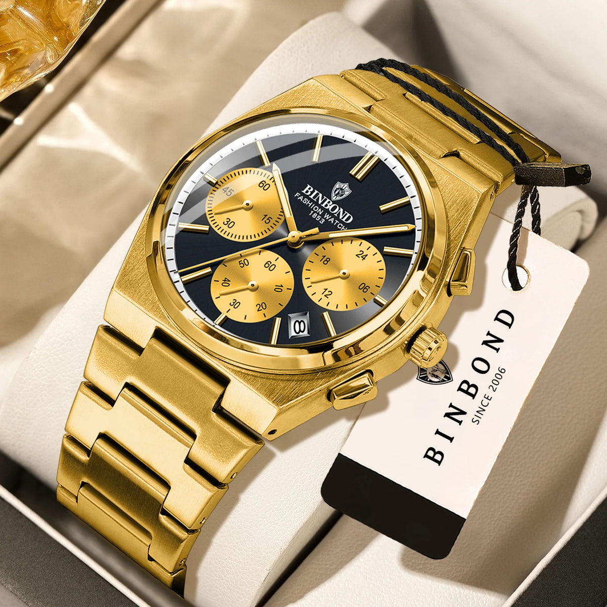 BINBOND: reloj de cuarzo preciso para hombre, resistente, con fecha automática, cronógrafo, luminiscente, hermético, reloj de lujo para hombre de estilo informal. Reloj