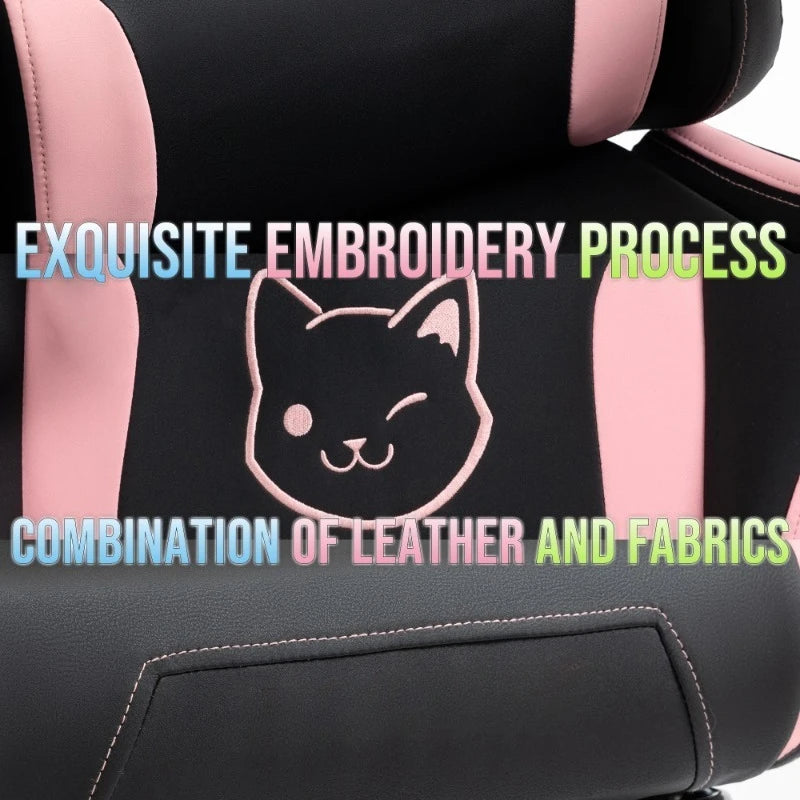 Niedlicher Gaming-Stuhl mit Katzenohren, Fußstütze, pinker Kawaii-Computerstuhl, ergonomischer Gamer-Sitz mit hoher Rückenlehne und Lendenstütze in Katzenpfotenform