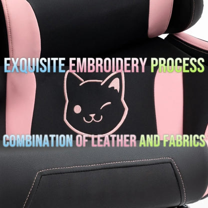 Niedlicher Gaming-Stuhl mit Katzenohren, Fußstütze, pinker Kawaii-Computerstuhl, ergonomischer Gamer-Sitz mit hoher Rückenlehne und Lendenstütze in Katzenpfotenform