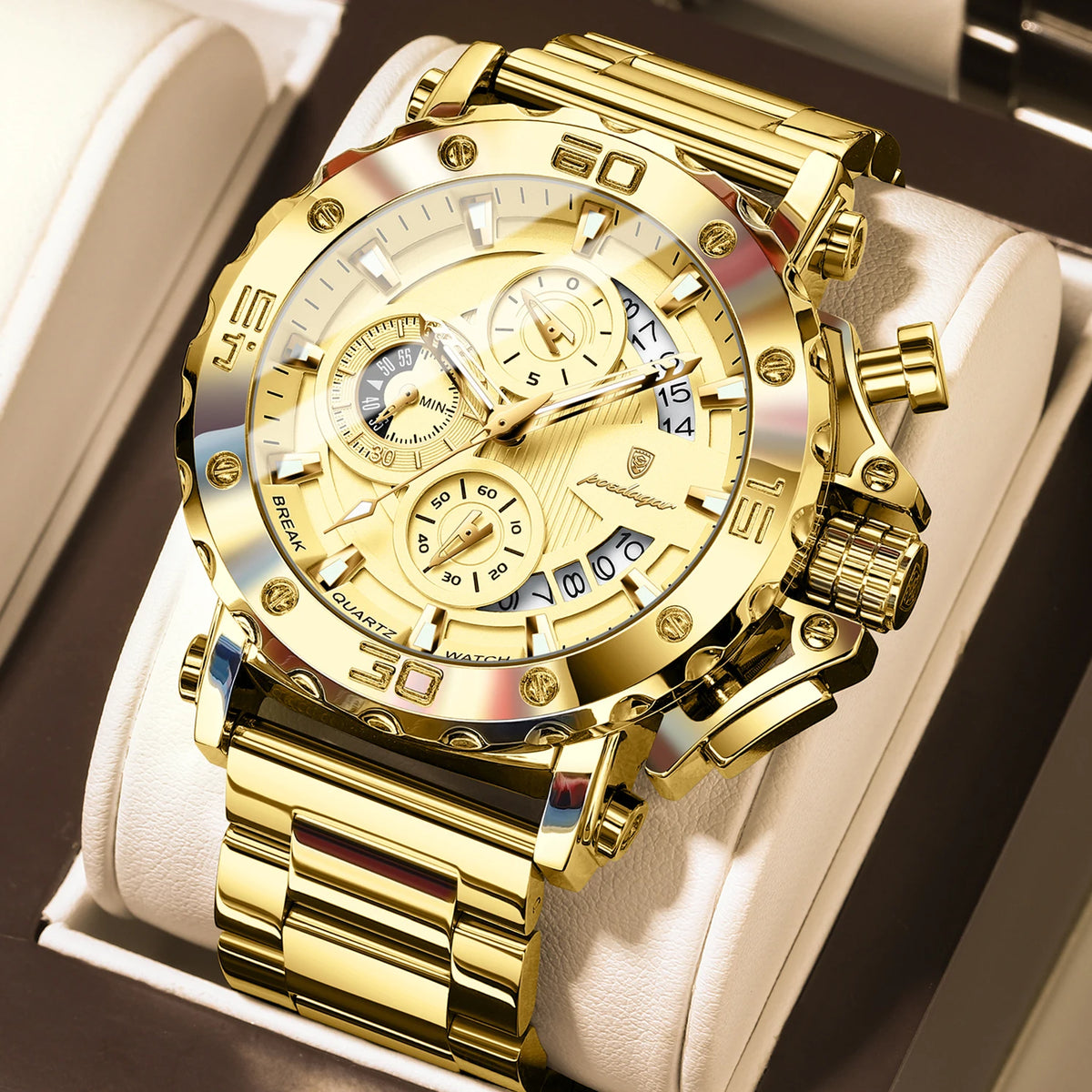 Montre homme de luxe POEDAGAR, lumineuse, étanche, chronographe, date, acier inoxydable, quartz, Reloj