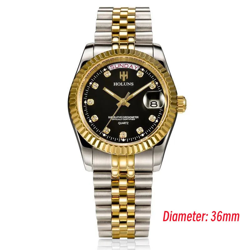 Holuns Luxury Classic 36/41mm Gold Men Watches Japan MIYOTA Quartz Movt Stainless Steel Classic Business Wristwatch Waterproof