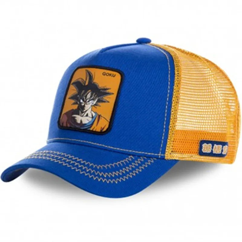 New Dragon Ball Son Goku Cap Summer Travel Peaked Cap Men's Embroidery Hip-Hop Cap Style Sun Visor Adjustable Trucker Mesh Cap