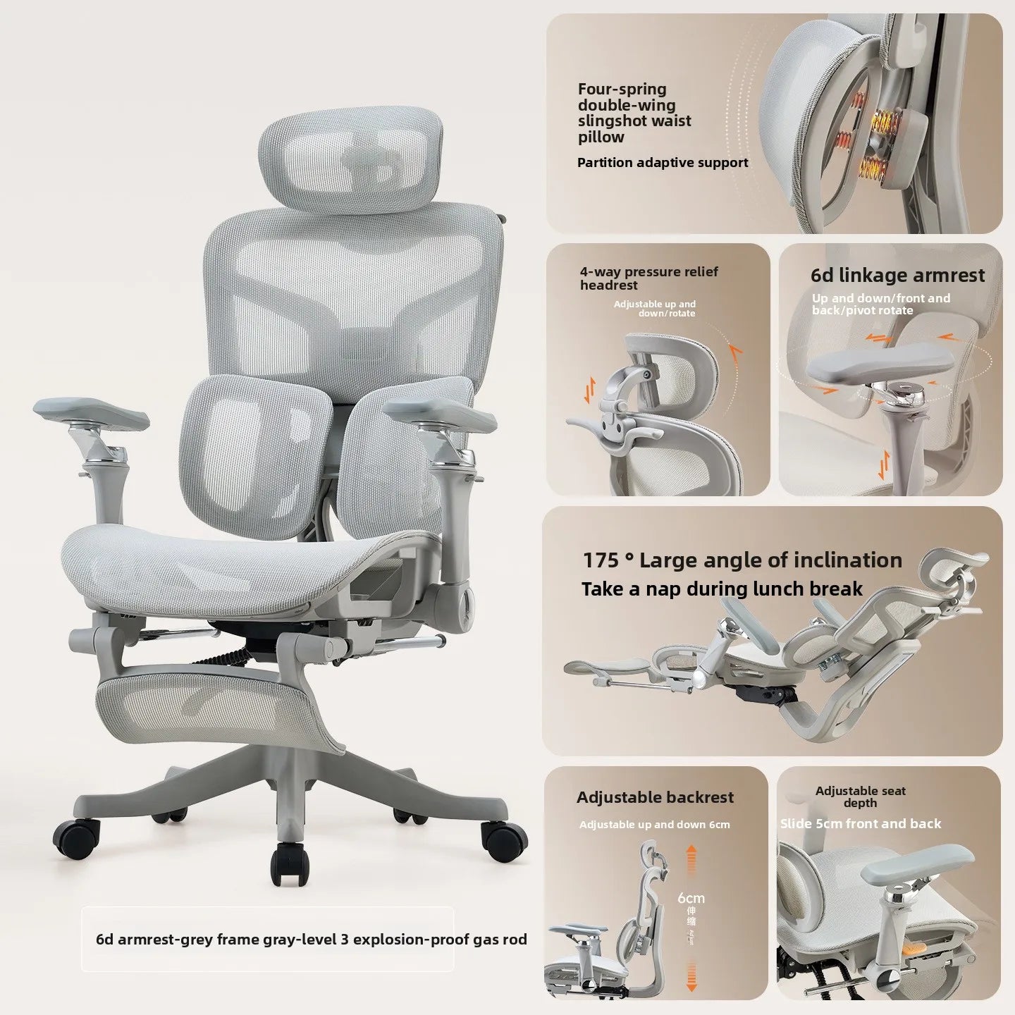 S950 Ergonomic Office Chair Adjustable Computer Chair, Gaming Chair with Lumbar Support, Comfortable Study Chair for Home Office & Work