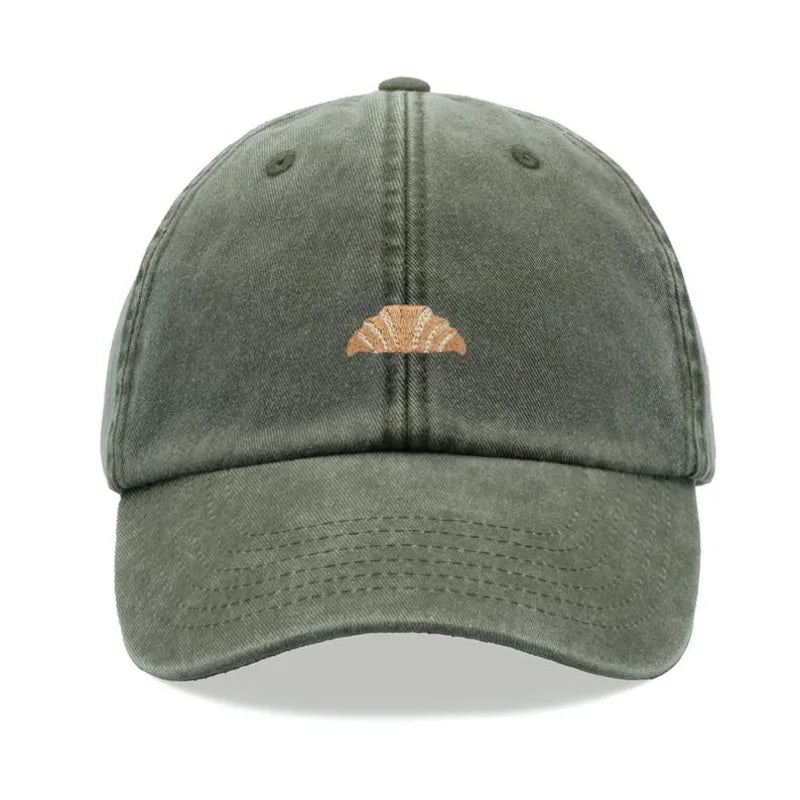 1pc Croissant Printing Retro Baseball Caps for Men,outdoor Leisure Washed Adjustable Dad Hat Faded Sports Sun Tralve Dailywear