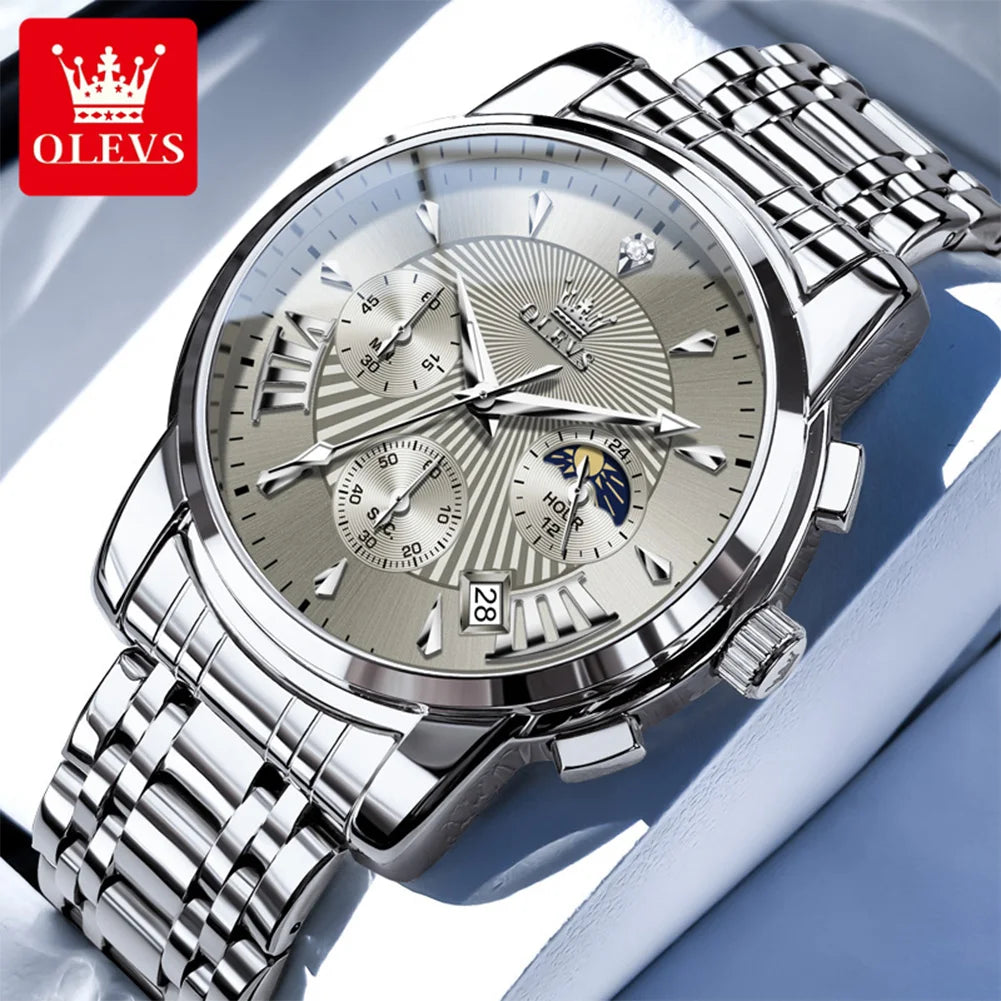 OLEVS Brand Fashion Red Watch For Men Luxury Sport Waterproof Stainless Steel Chronograph Quartz Watches Mens Relogio Masculino