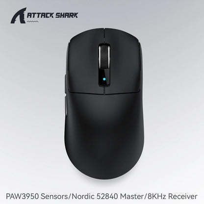 ATTACK SHARK R6 PAW3950MAX bezdrátová herní myš, polling 8Khz, ultralehká 39g, MCU Nordic 52840, optické mikrospínače Omron