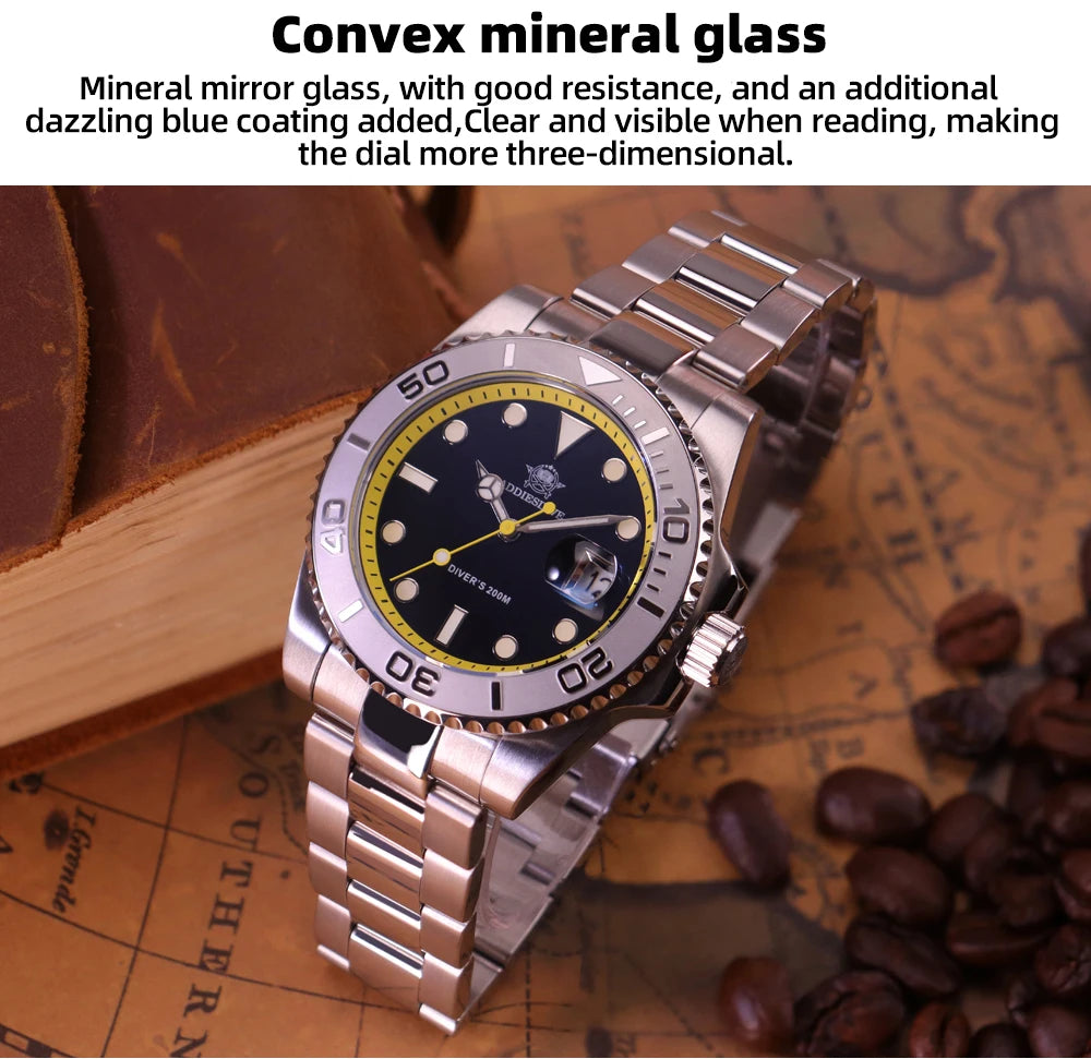 ADDIESDIVE Luxury Men's Diver Steel Watch 200m Waterproof Ceramic Bezel Analog Watch BGW9 Luminous Business Quartz Watch AD2040