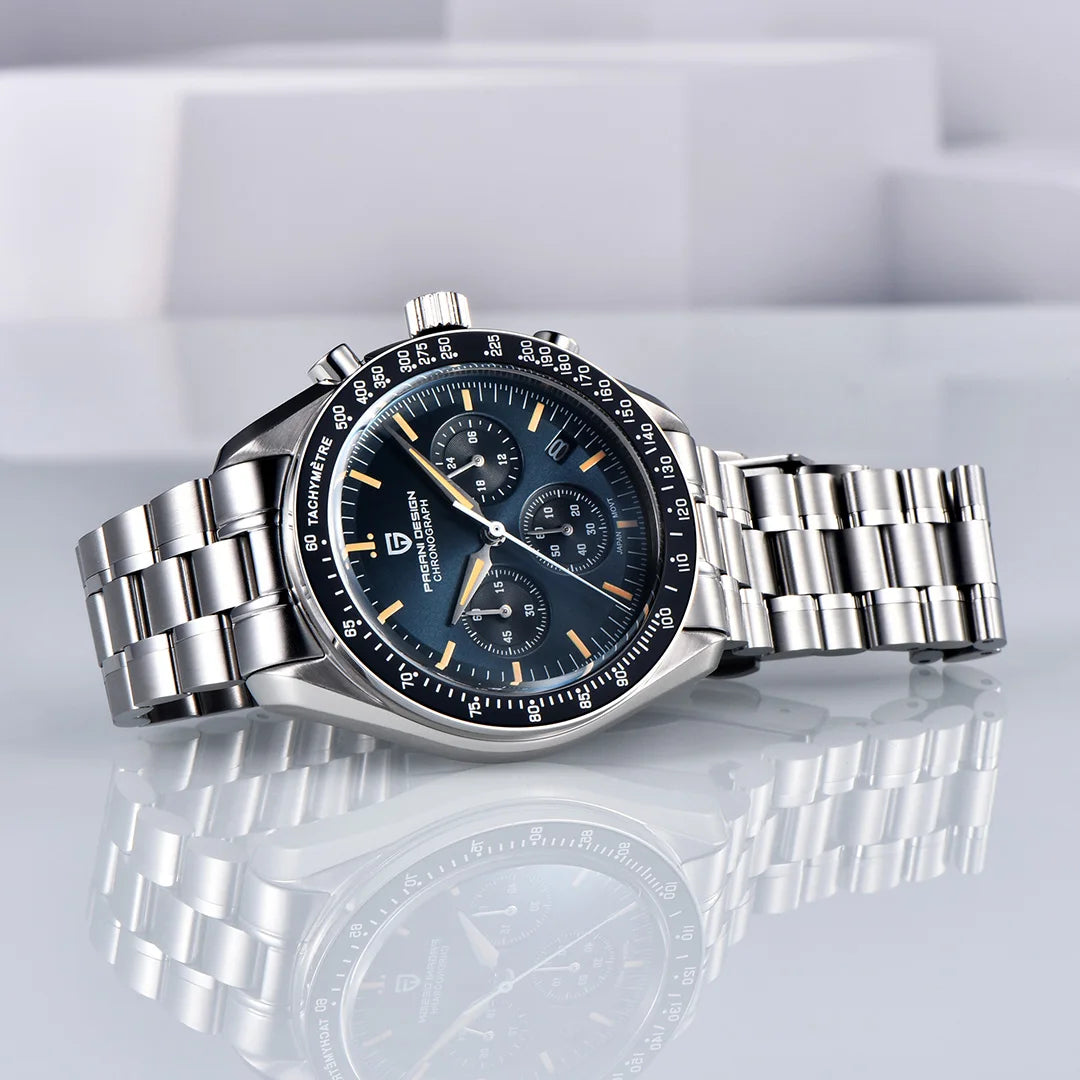 New PAGANI DESIGN Moon Men Watch Retro Luxury Quartz Watches For Men Stainless steel Sport waterproof Chronograph Man+With BOX