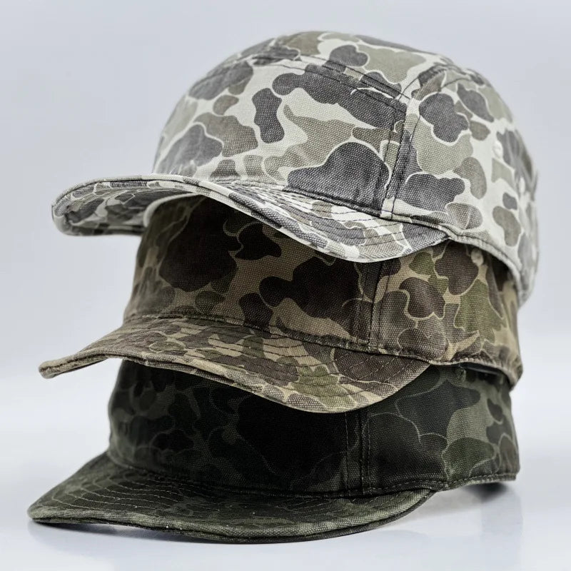 American Retro Camouflage 5-Panel Baseball Cap Female Functional Wind Korean Wide-brimmed Sports Fashion Hip-hop Couple Cap