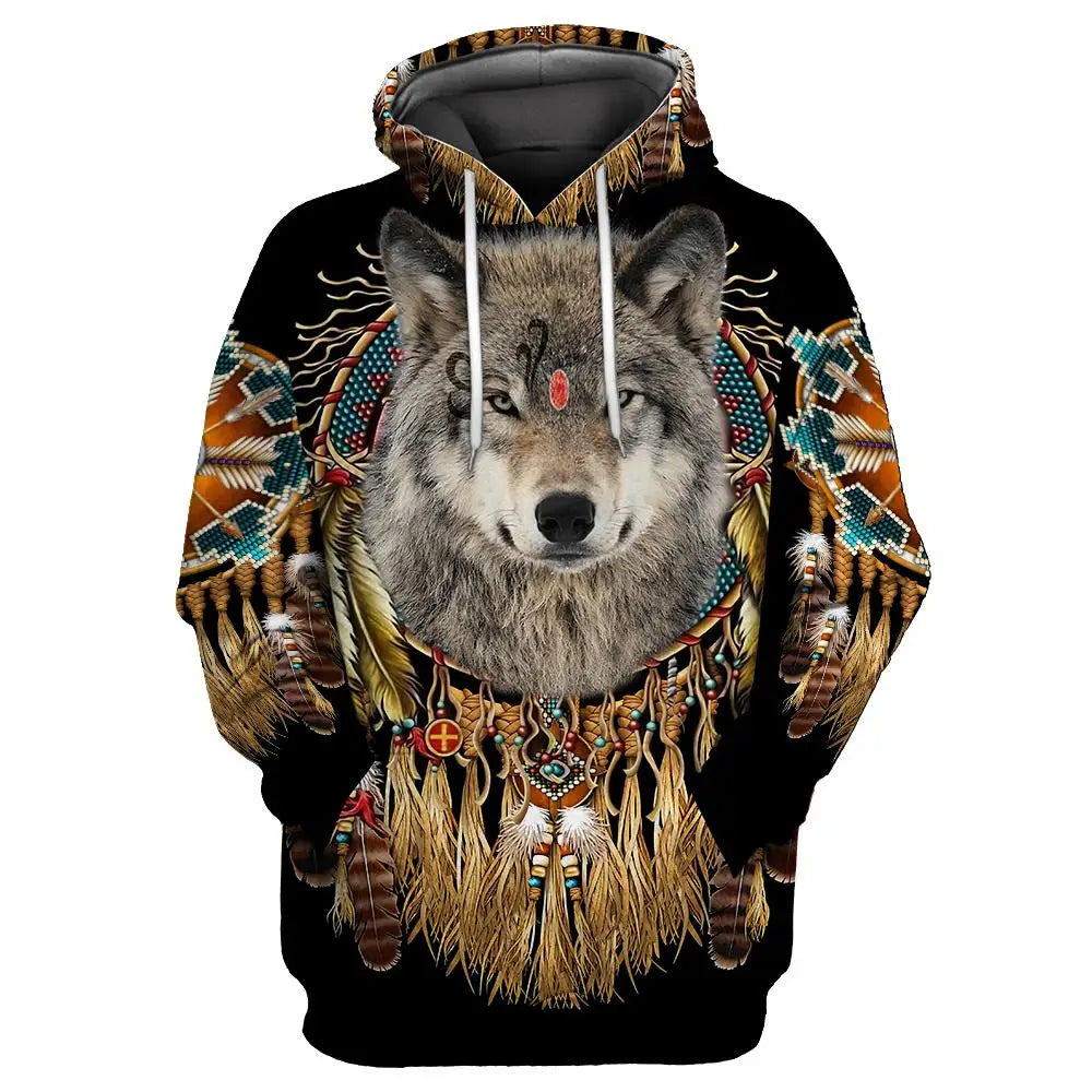Felpa con cappuccio e felpa da uomo unisex casual autunnale New Wolf Tattoo Vegvisir nero bianco 3D con stampa integrale