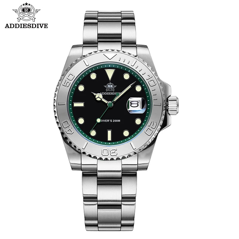 ADDIESDIVE Luxury Men's Diver Steel Watch 200m Waterproof Ceramic Bezel Analog Watch BGW9 Luminous Business Quartz Watch AD2040