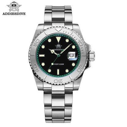 ADDIESDIVE Luxury Men's Diver Steel Watch 200m Waterproof Ceramic Bezel Analog Watch BGW9 Luminous Business Quartz Watch AD2040