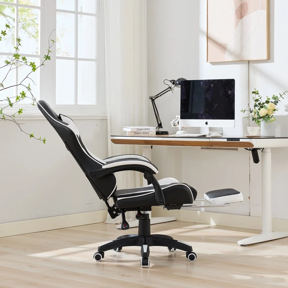Ergonomic Rotating Gaming Chair, 360° Reclining Office Chair, Pivoting, Height-Adjustable, Footrest, Headrest