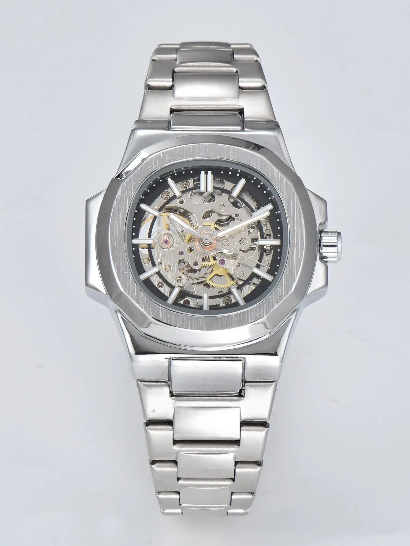 LONGLUX HOT SALE automatic mechanical men watch wholesale no logo waterproof skeleton business  stainless steel gift watch