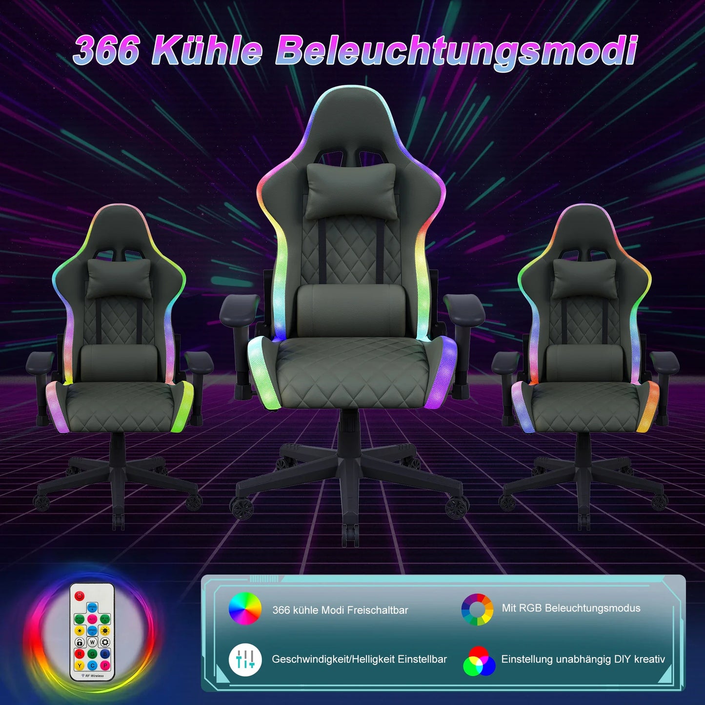 Anajqaqia RGB LED Gaming Chair with Lumbar Massage, Ergonomic Office Chair, Adjustable Reclining Computer Chair 90-135° Backrest