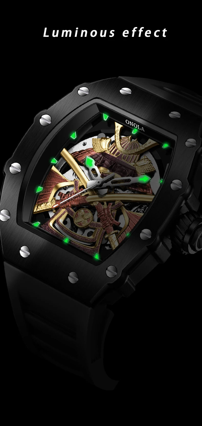 ONOLA Luxury Men Automatic Mechanical Watch Waterproof Watch Luminous Barrel Shape Military Sports Wristwatch Relogios Masculino