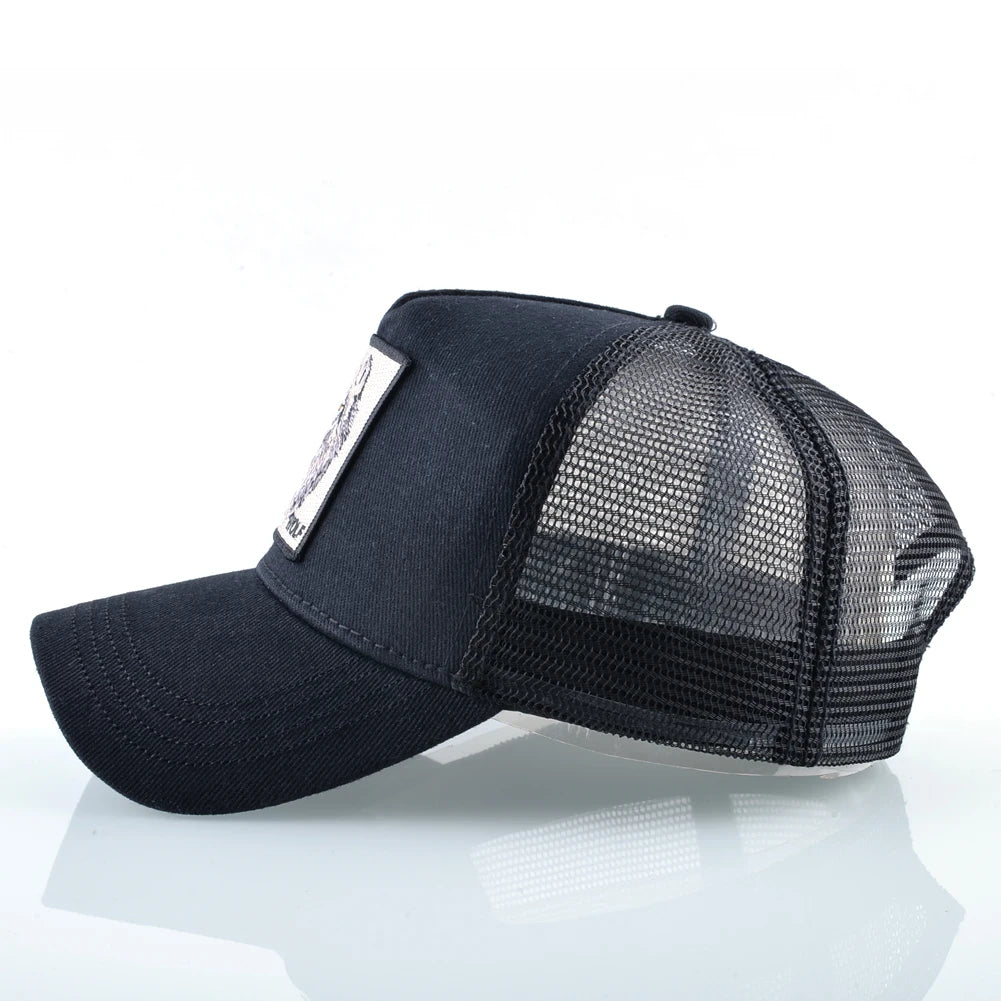 Модна бейзболна шапка с бродерия „Вълк“, Snapback, хип-хоп, Trucker, за мъже и жени, за външни дейности, дишаща шапка с козирка