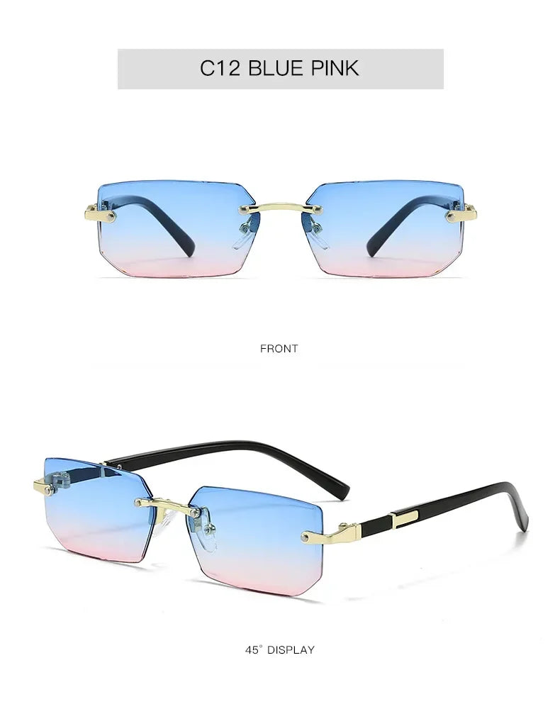 Rimless Sunglasses Rectangle Fashion Popular Women Men Shades Small Square Sun Glasses for Female Male Summer Traveling Oculos