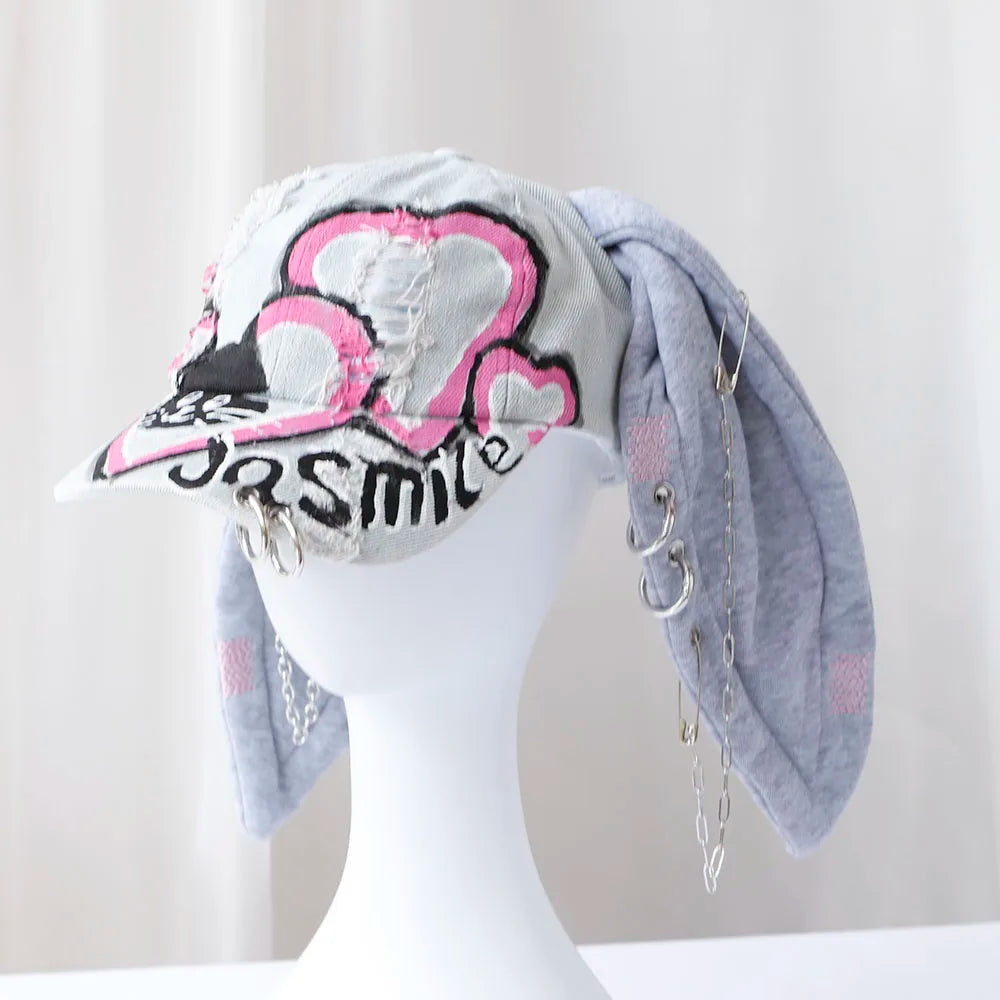 new fashion Girl New Jeans Long Rabbit Ears Cowboy Baseball Hat Wash Graffiti Hip Hop Cap Women Men Party Team Baseball Cap