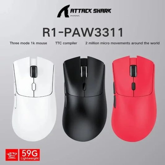 Rato Bluetooth ATTACK SHARK R1 — Rato Viral Avaliado por Influencers, autêntico direto da marca, sensor PAW3311 com 1K Hz para gaming