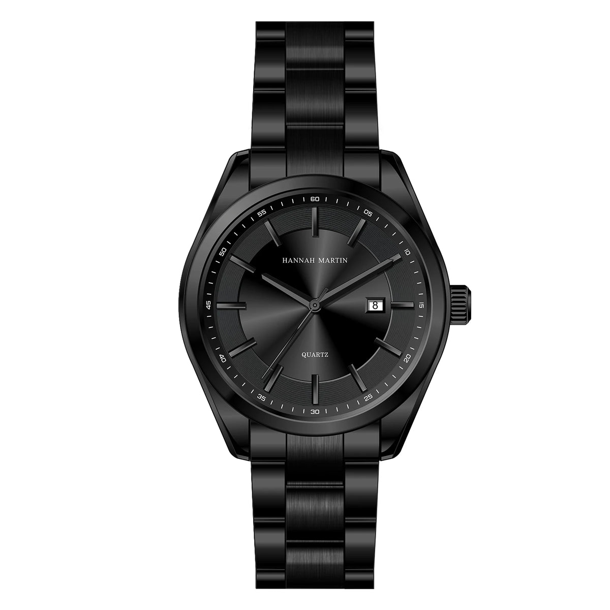 HANNAH MARTIN kvartsur, 40 mm, til mænd, sort armbånd i rustfrit stål, vandtæt til 3 bar, sport-chic stil