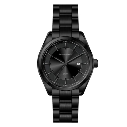 HANNAH MARTIN kvartsur, 40 mm, til mænd, sort armbånd i rustfrit stål, vandtæt til 3 bar, sport-chic stil
