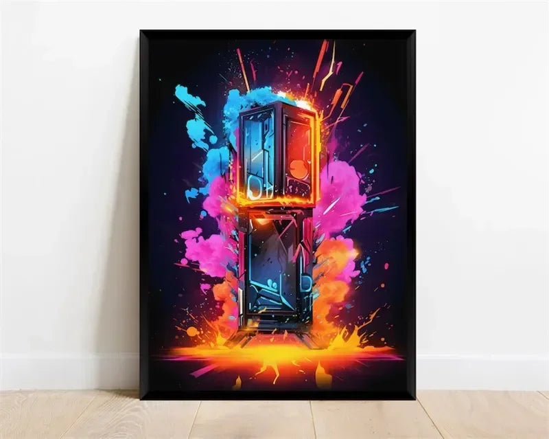 Pop-Neon-Poster mit Videospiel-Charakter, Gamepad, Kopfhörern, Fußball und Basketball – Leinwanddruck, Wandkunst-Dekor für das Gaming-Zimmer