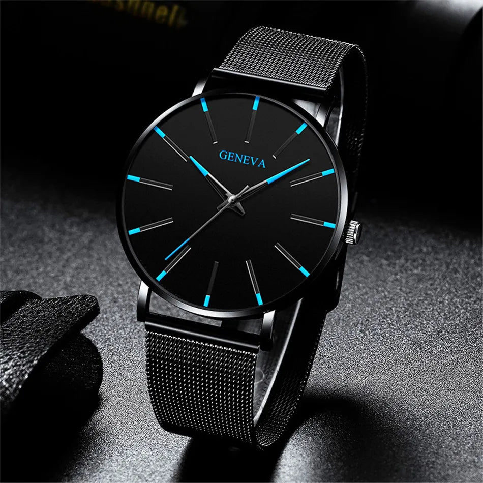 Montre pour homme – Montre à quartz de luxe, style décontracté, fine, bracelet en maille d'acier, étanche, modèle sportif