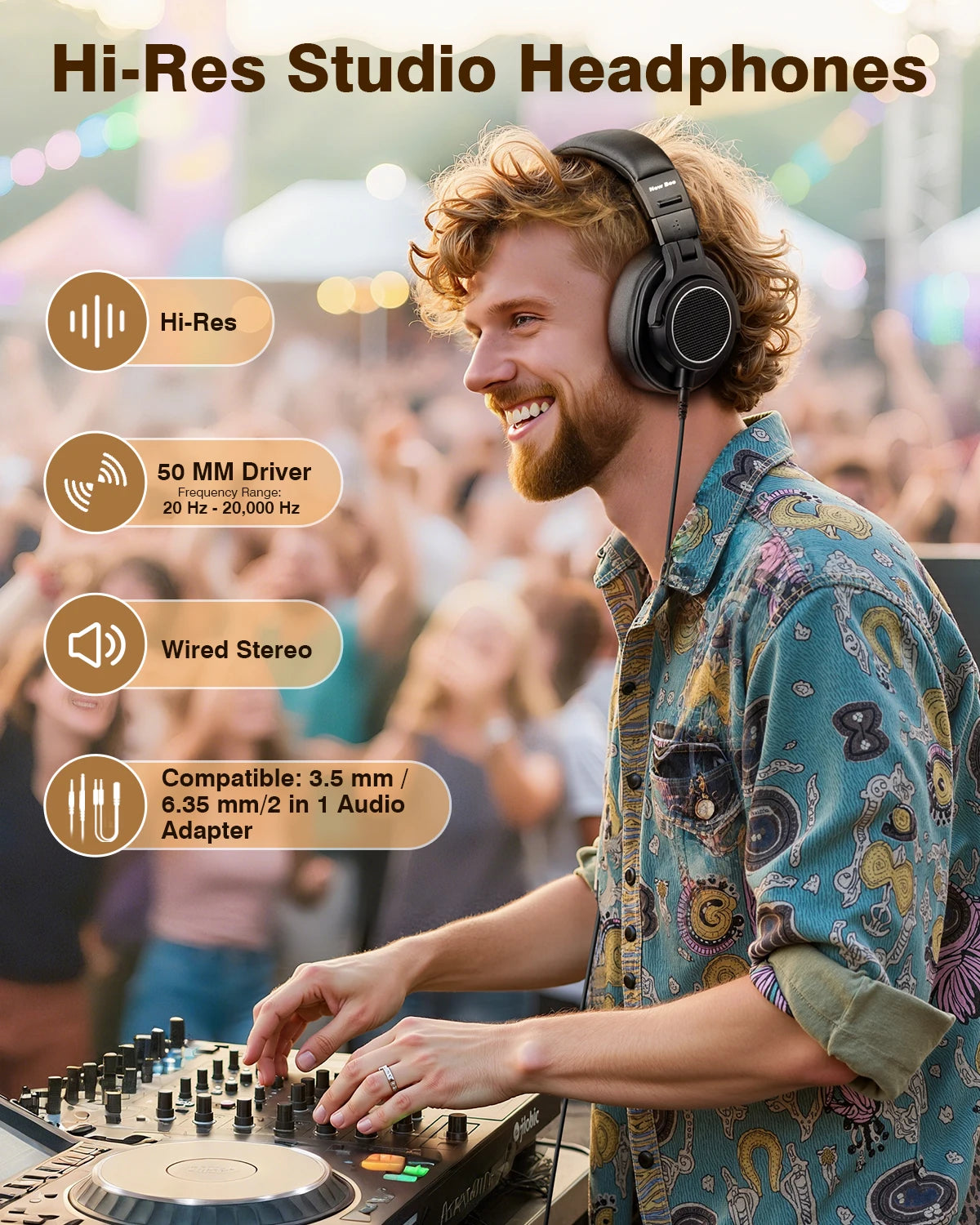 New Bee Wired Professional Studio DJ Headphones Hi-Res Over-Ear Studio Monitor Headphones with Microphone Support for Mixing, Recording, Gaming & Music Production