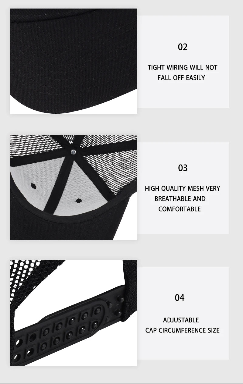 Bass Fish Hook Print Trucker Hat Adjustable Unisex Mesh Fishing Fan Sun Hat