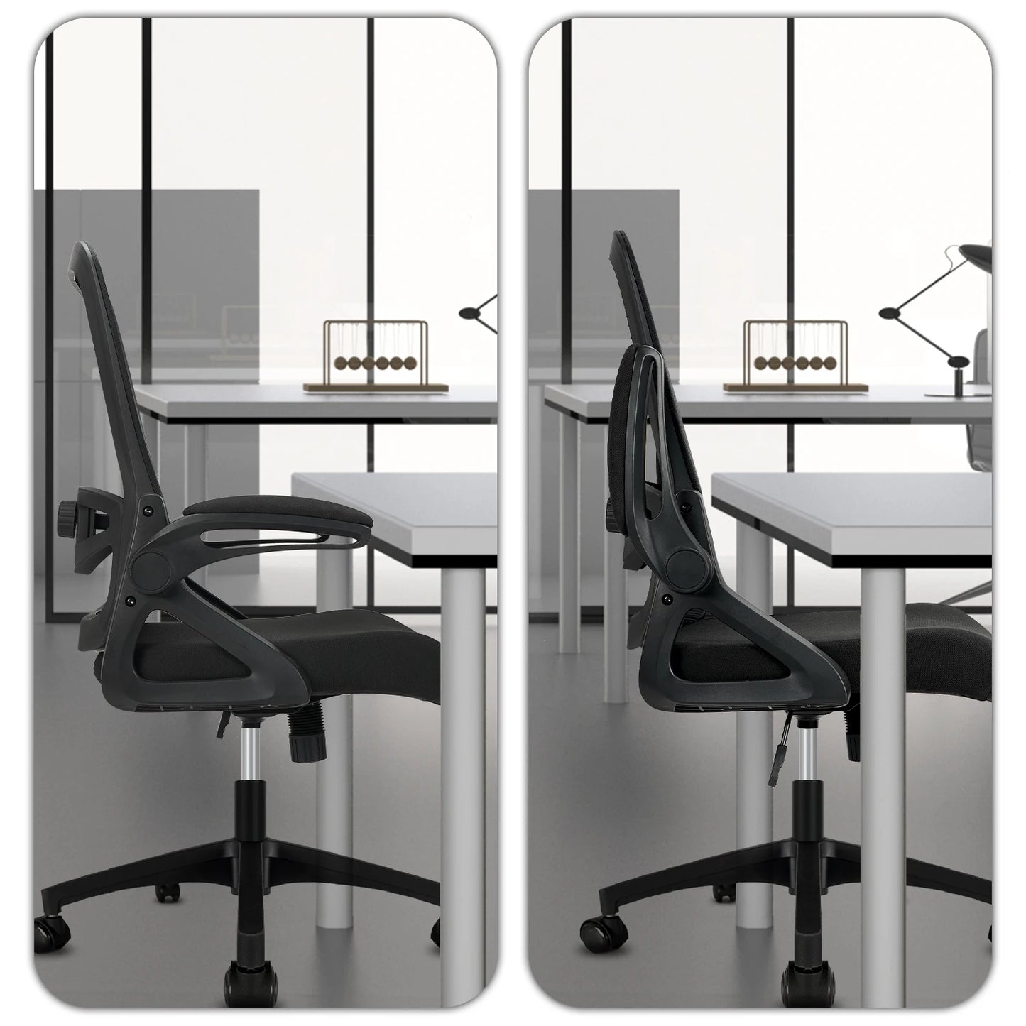 Milacyee Ergonomic Office Chair with Lumbar Support, Adjustable Desk Chair, 90° Flip-Up Armrest, Height Adjustable Mesh Executive Chair