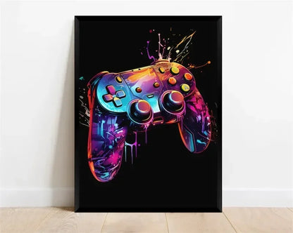 Pop-Neon-Poster mit Videospiel-Charakter, Gamepad, Kopfhörern, Fußball und Basketball – Leinwanddruck, Wandkunst-Dekor für das Gaming-Zimmer