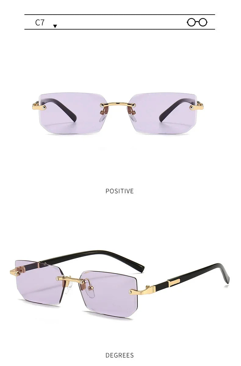 Rimless Sunglasses Rectangle Fashion Popular Women Men Shades Small Square Sun Glasses for Female Male Summer Traveling Oculos