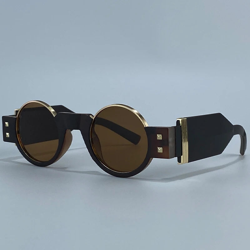 Y2K Punk Gothic Round Sunglasses Men 2026 Luxury Brand Steampunk Wide Temple Thick Frame Sun Glasses For Male Retro Cool Shades