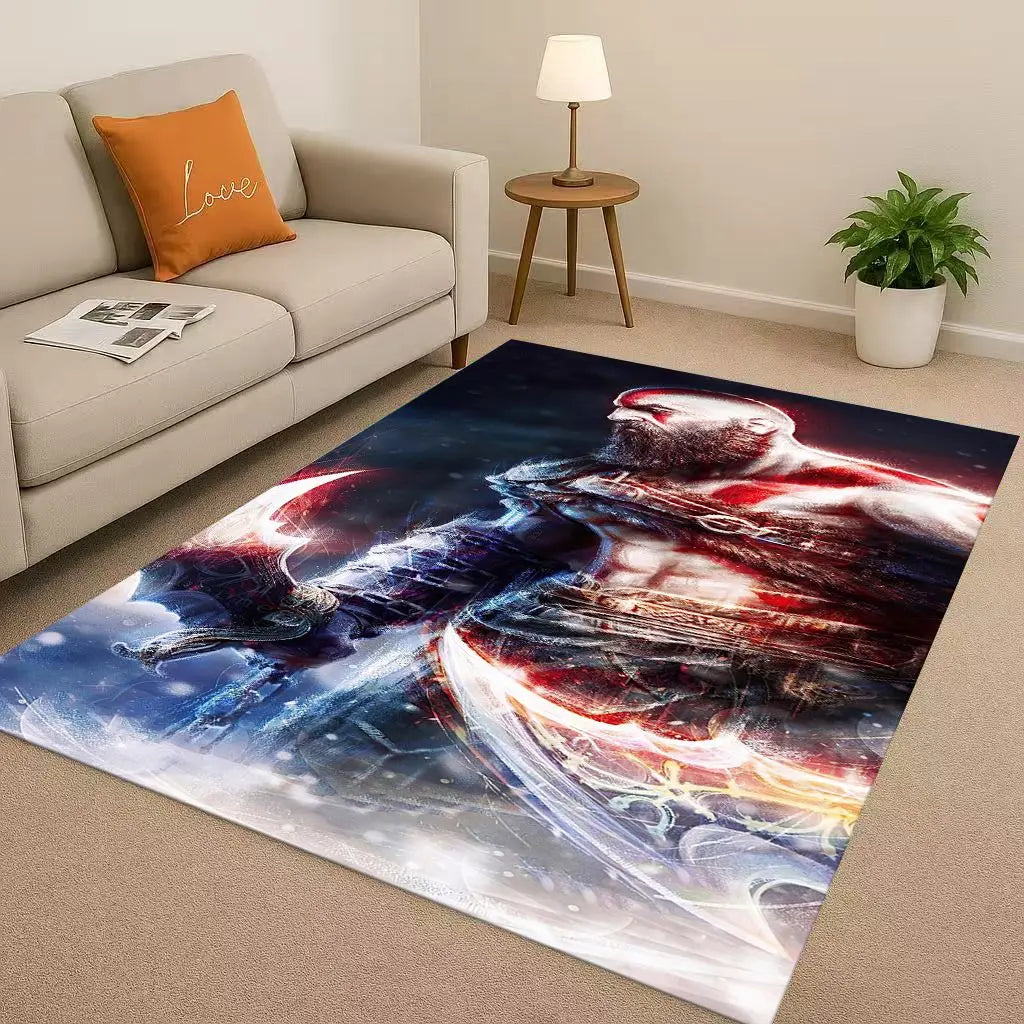 Kratos God of War Game Cartoon Gamer Living Room Non-Slip Area Rug Soft Carpet for Bedroom Playroom Sofa,Easy Clean Home Doormat