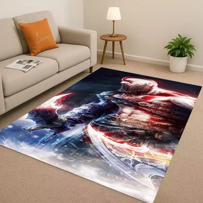 Kratos God of War Game Cartoon Gamer Living Room Non-Slip Area Rug Soft Carpet for Bedroom Playroom Sofa,Easy Clean Home Doormat