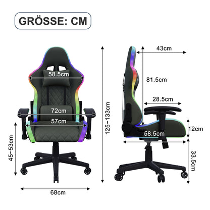 Anajqaqia RGB LED Gaming Chair with Lumbar Massage, Ergonomic Office Chair, Adjustable Reclining Computer Chair 90-135° Backrest