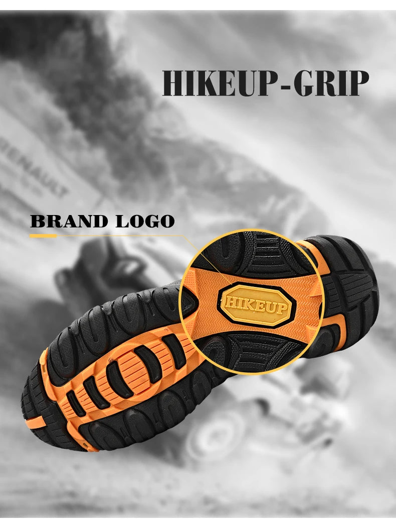 HIKEUP Four-Season Men's Hiking Shoes Outdoor Sports Genuine Leather Wear-Resistant Climbing Shoes Rubber Sole Trekking Sneaker
