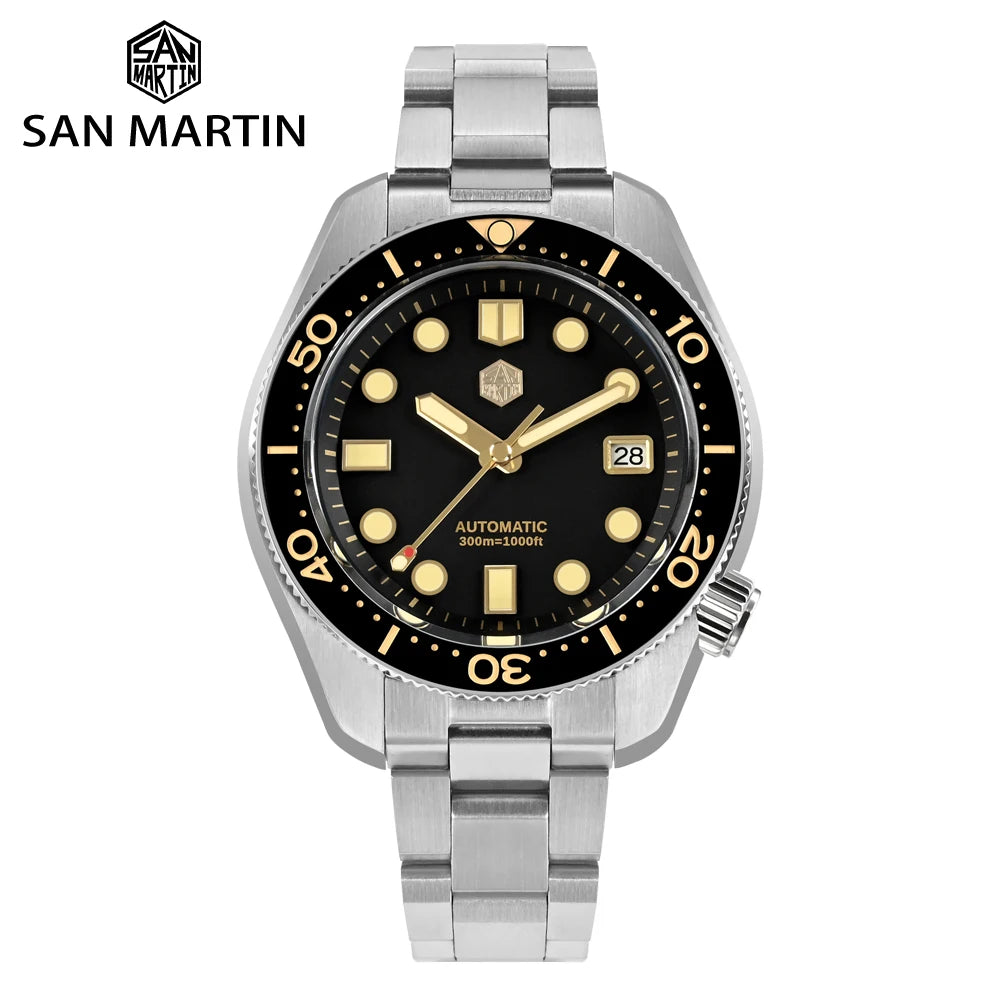 San Martin 44mm Men Diver Watch Vintage MM300 Gilt Dial Sport NH35 Automatic Mechanical Sapphire Waterproof 300M C3 Lume SN0087
