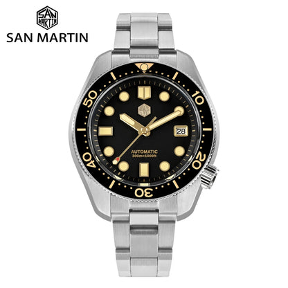 San Martin 44mm Men Diver Watch Vintage MM300 Gilt Dial Sport NH35 Automatic Mechanical Sapphire Waterproof 300M C3 Lume SN0087