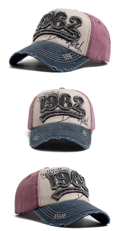 Fashion Vintage Washed Cotton Baseball Cap Men Digit 1962 Embroidery Snapback Spring Autumn Women Hat Visor Hip Hop Caps