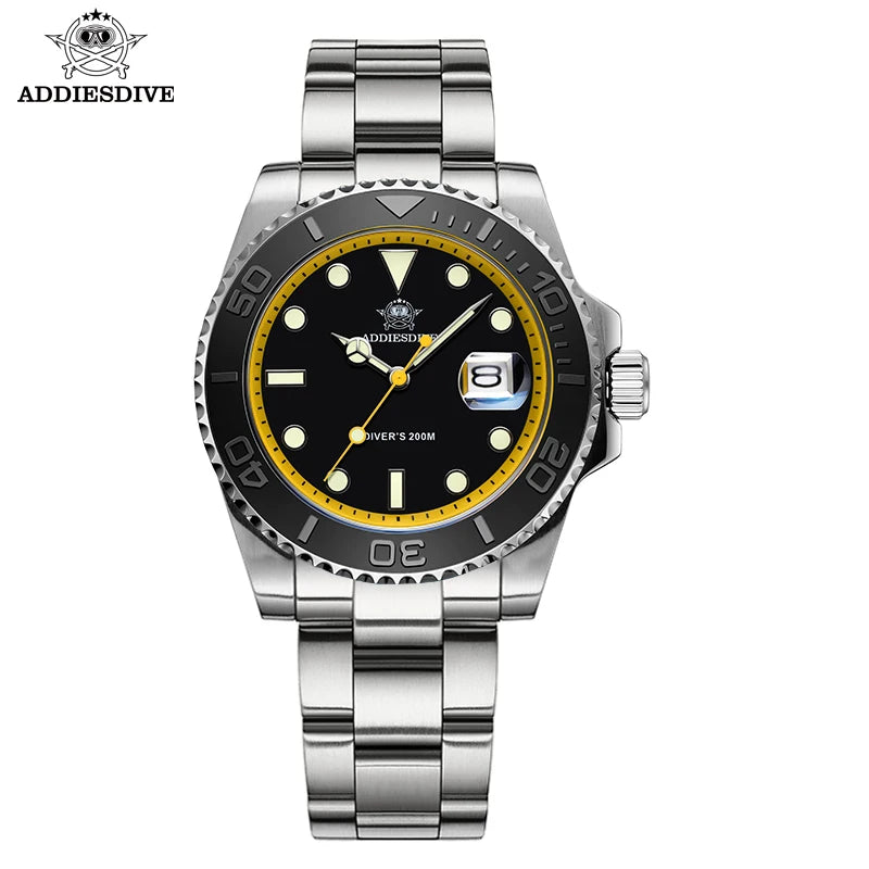ADDIESDIVE Luxury Men's Diver Steel Watch 200m Waterproof Ceramic Bezel Analog Watch BGW9 Luminous Business Quartz Watch AD2040