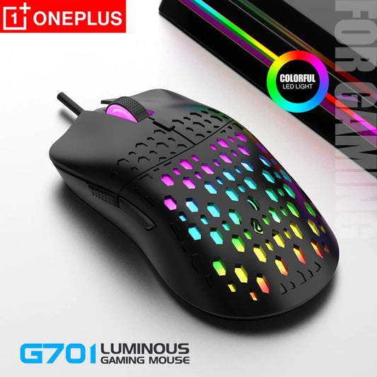 OnePlus G701 Wired 6 Keys Mouse Honeycomb Perforated Colorful Lighting Gaming And Office For Microsoft Windows Apple IOS System