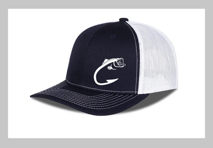 Bass Fish Hook Print Trucker Hat Adjustable Unisex Mesh Fishing Fan Sun Hat