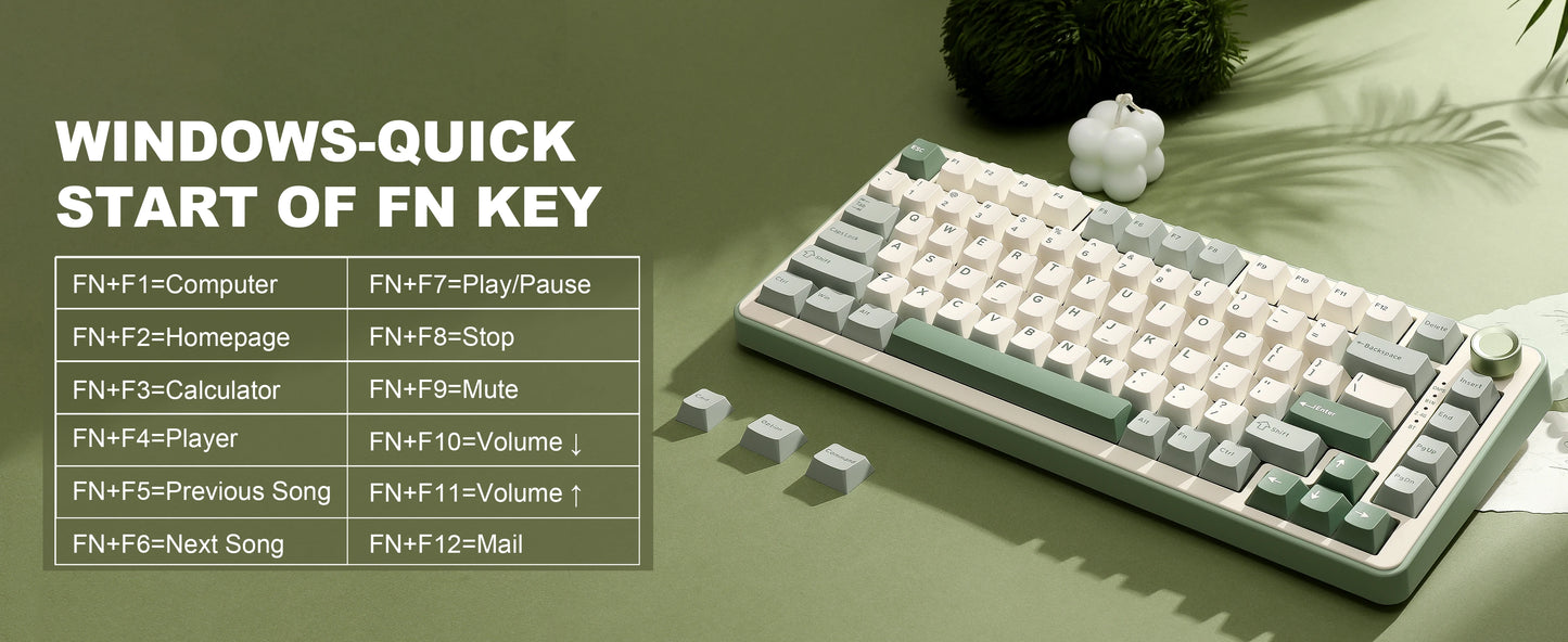 YUNZII B75 PRO Green Mechanical Gaming Keyboard, Gasket 75 Knob RGB Keyboard, BT/Wired/Wireless Hot-Swap Custom Creamy Keyboard