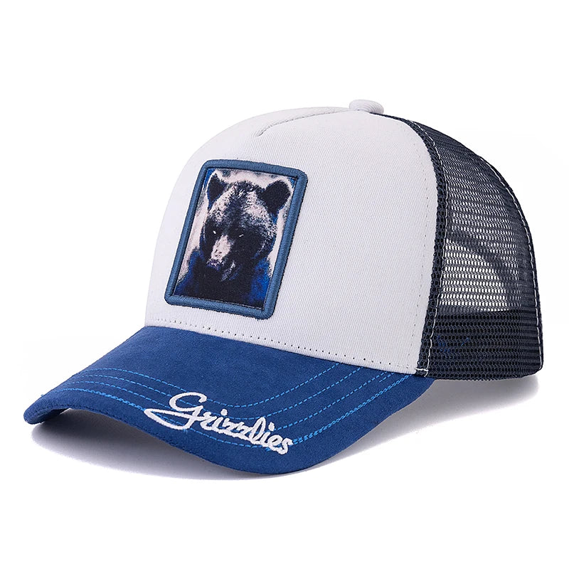 Hot Sale Unisex Trucker Hat Grizzlies Pattern Patch Design Suede Sun Hat Summer Animal Baseball Cap For Men Women ﻿