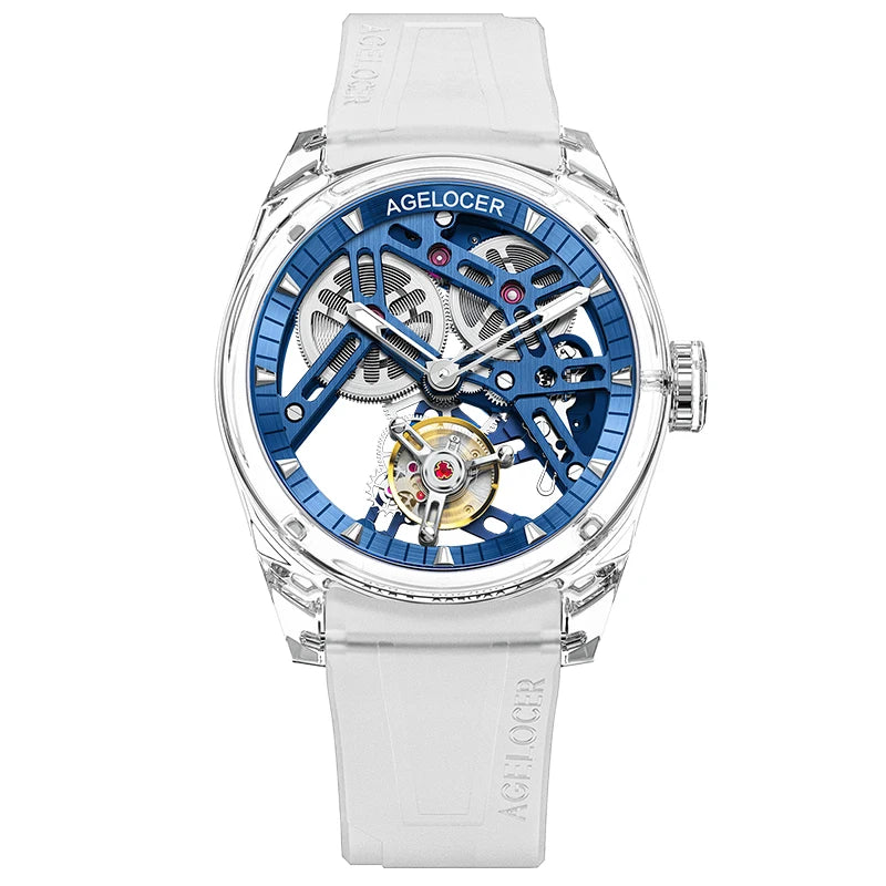 AGELOCER Limited Edition „Ice Never Melts“ Luxuriöse mechanische Handaufzugsuhr mit Free-sprung Crystal Tourbillon