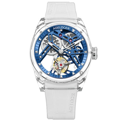 AGELOCER Limited Edition „Ice Never Melts“ Luxuriöse mechanische Handaufzugsuhr mit Free-sprung Crystal Tourbillon